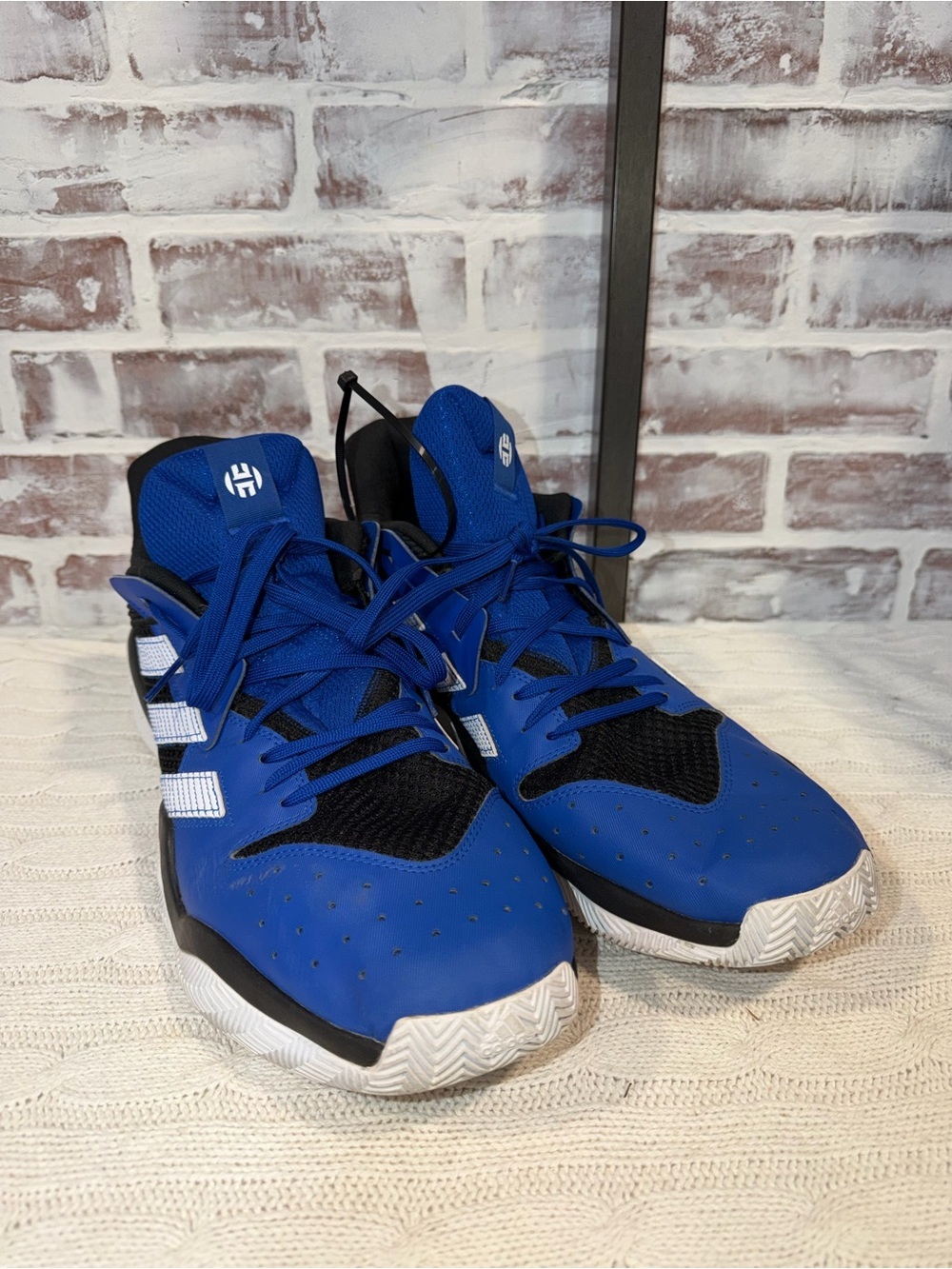 adidas Men's Blue and Black Basketball Sneakers with White Stripes men’s size 19